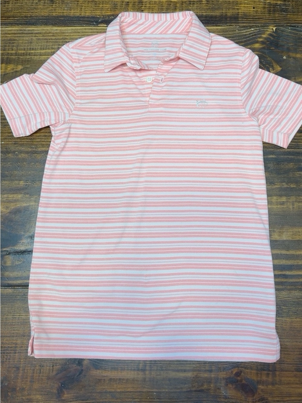 Southern Tide Boys Coral Pink & White Striped Polo